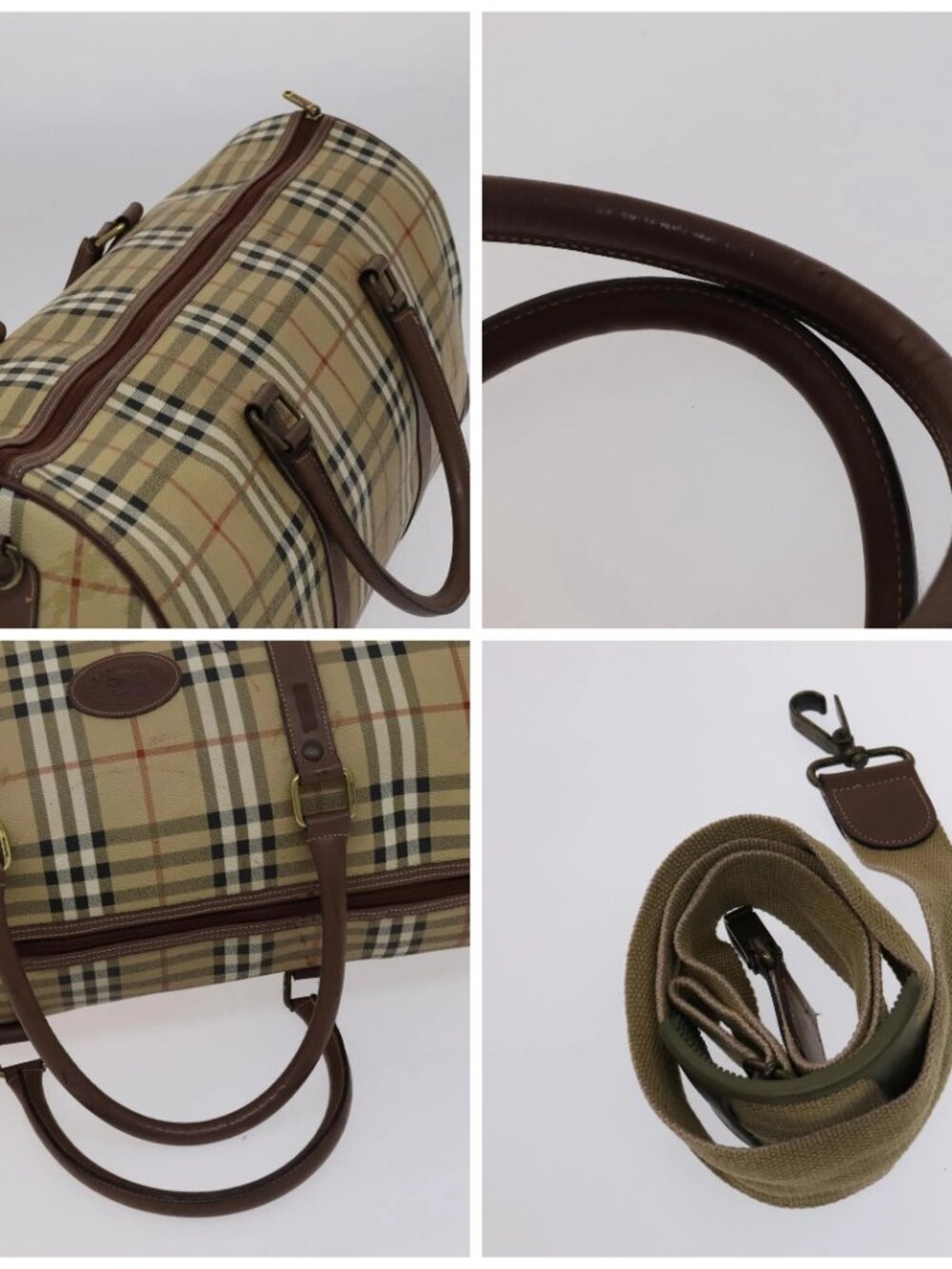 Burberrys Nova Check Boston Bag PVC Leather 2way Beige Auth ac3563 - Picture 16 of 16